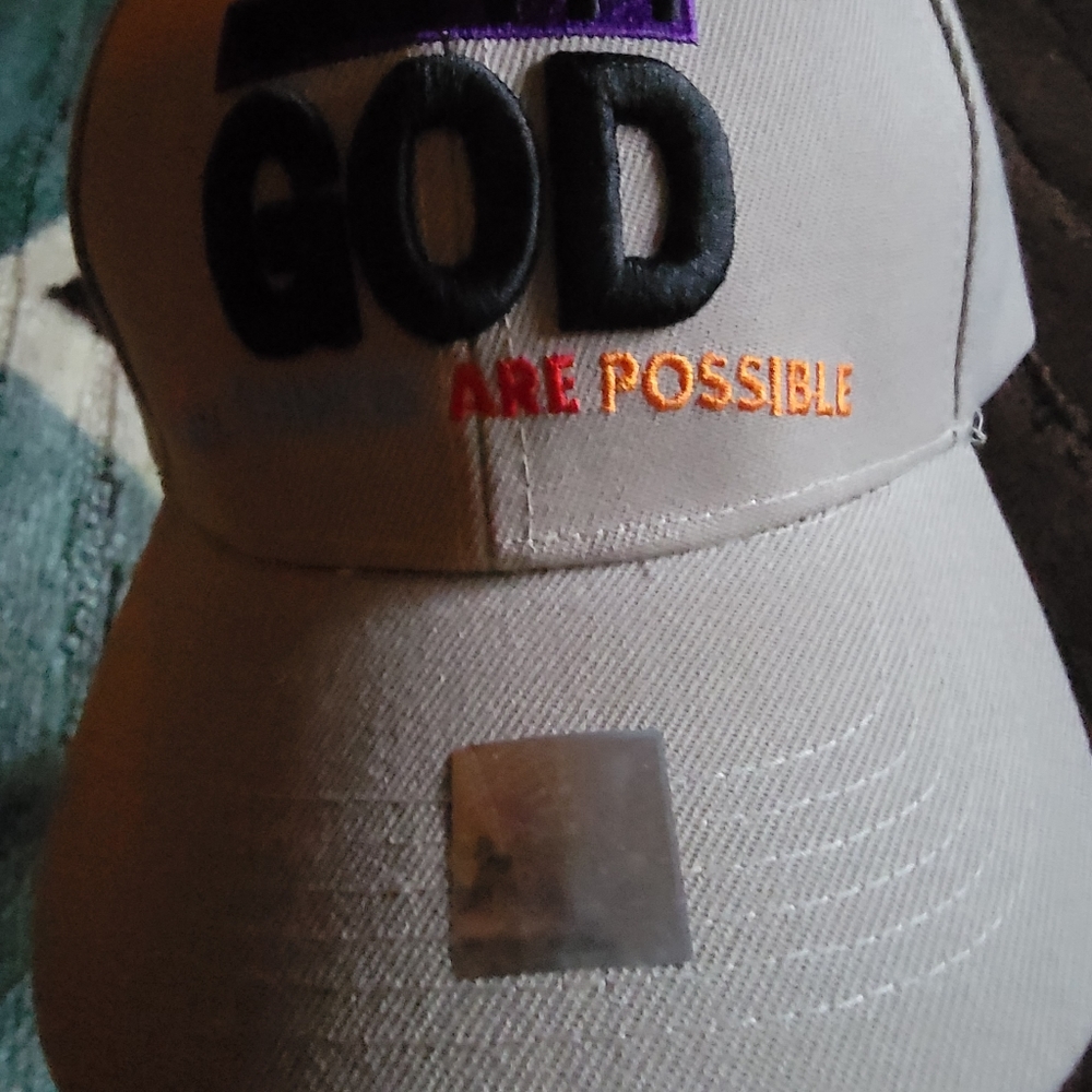 New Tan adjustable with God all things are possible adjustable baseball cap
